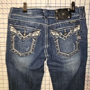 Miss Me Denim Boot Cut Jeans with White Accents